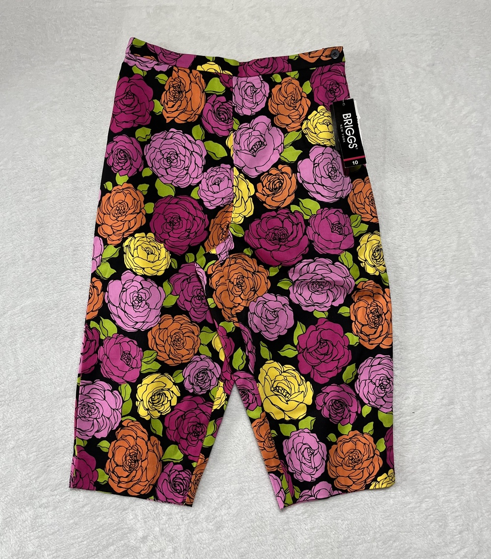 Briggs Capri Pants Womens 10 Multicolor Floral Comfort Waist Stretch Casual
